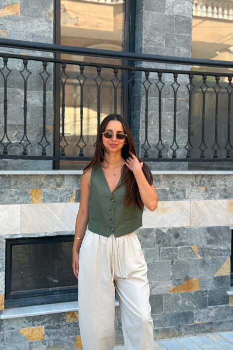 ONE COLOR BUTTONED WOMAN VEST GREEN/JESHILE - 6