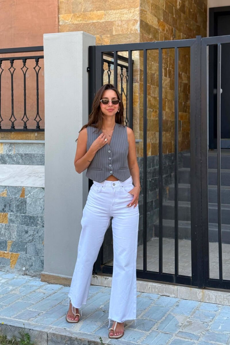 ONE COLOR BUTTONED WOMAN VEST GREY/GRI - 2