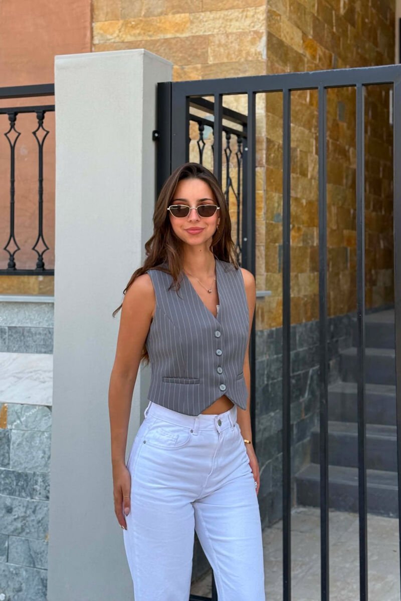 ONE COLOR BUTTONED WOMAN VEST GREY/GRI - 3