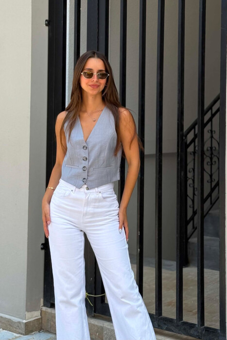 ONE COLOR BUTTONED WOMAN VEST GREY/GRI - 2