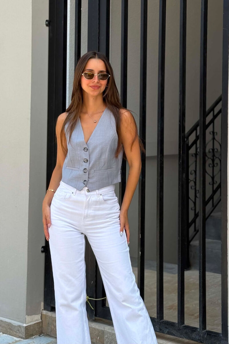 ONE COLOR BUTTONED WOMAN VEST GREY/GRI - 2
