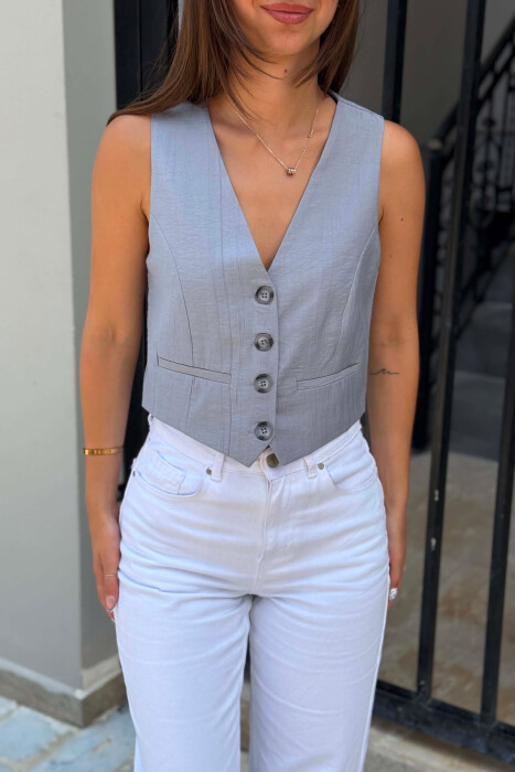 ONE COLOR BUTTONED WOMAN VEST GREY/GRI - 5