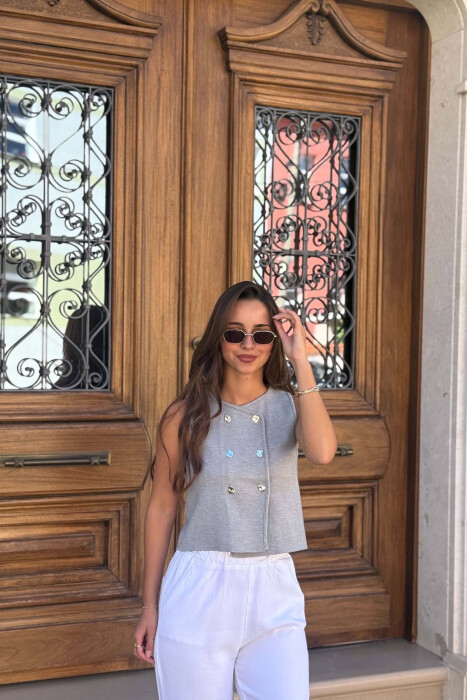 ONE COLOR BUTTONED WOMAN VEST GREY/GRI - 2