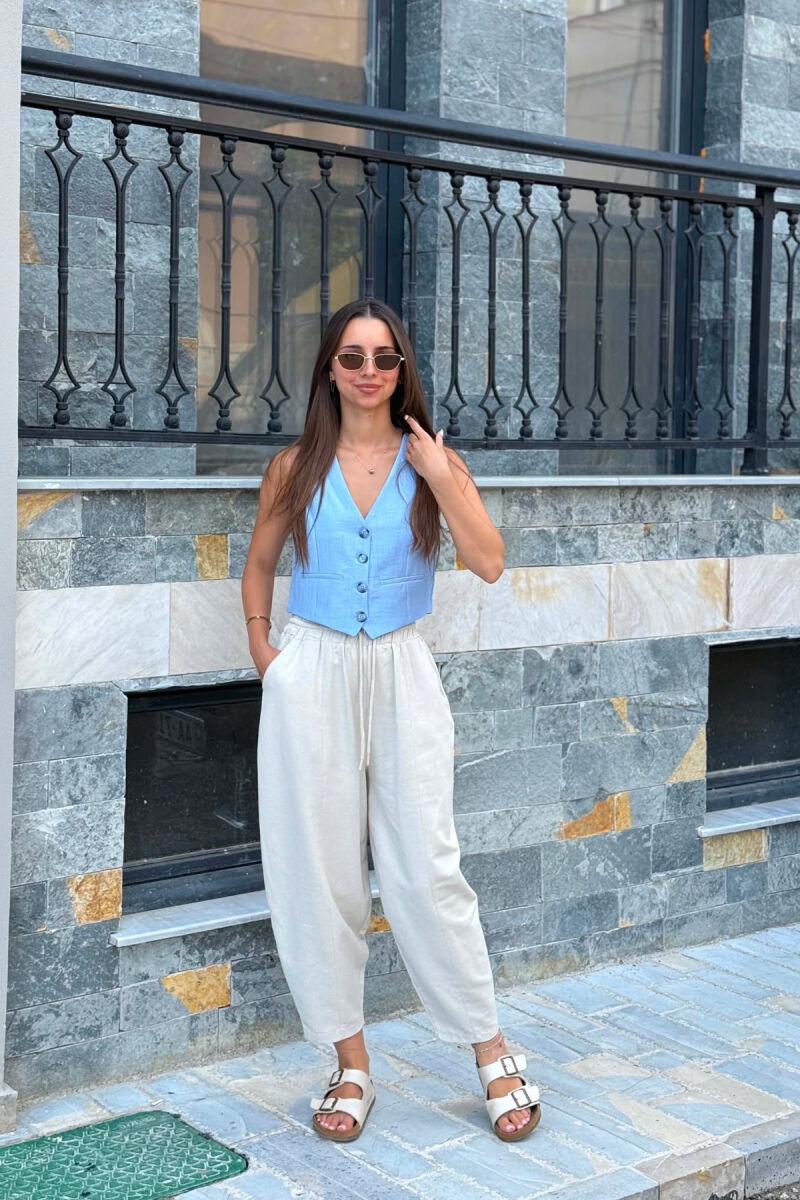 ONE COLOR BUTTONED WOMAN VEST LIGHTBLUE/BZ - 2