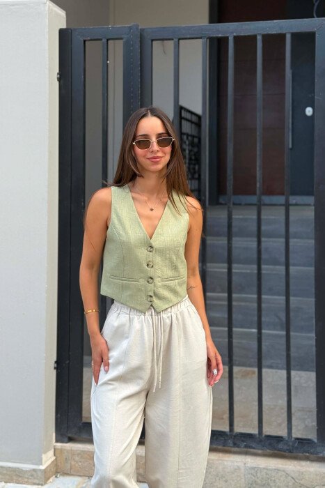 ONE COLOR BUTTONED WOMAN VEST MINT/MENTE - KLAUDIO FASHION