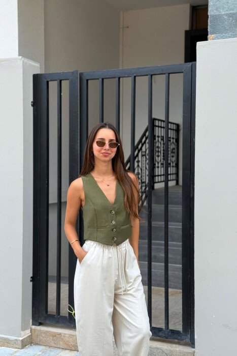 ONE COLOR BUTTONED WOMAN VEST OLIVE/ULLI - KLAUDIO FASHION