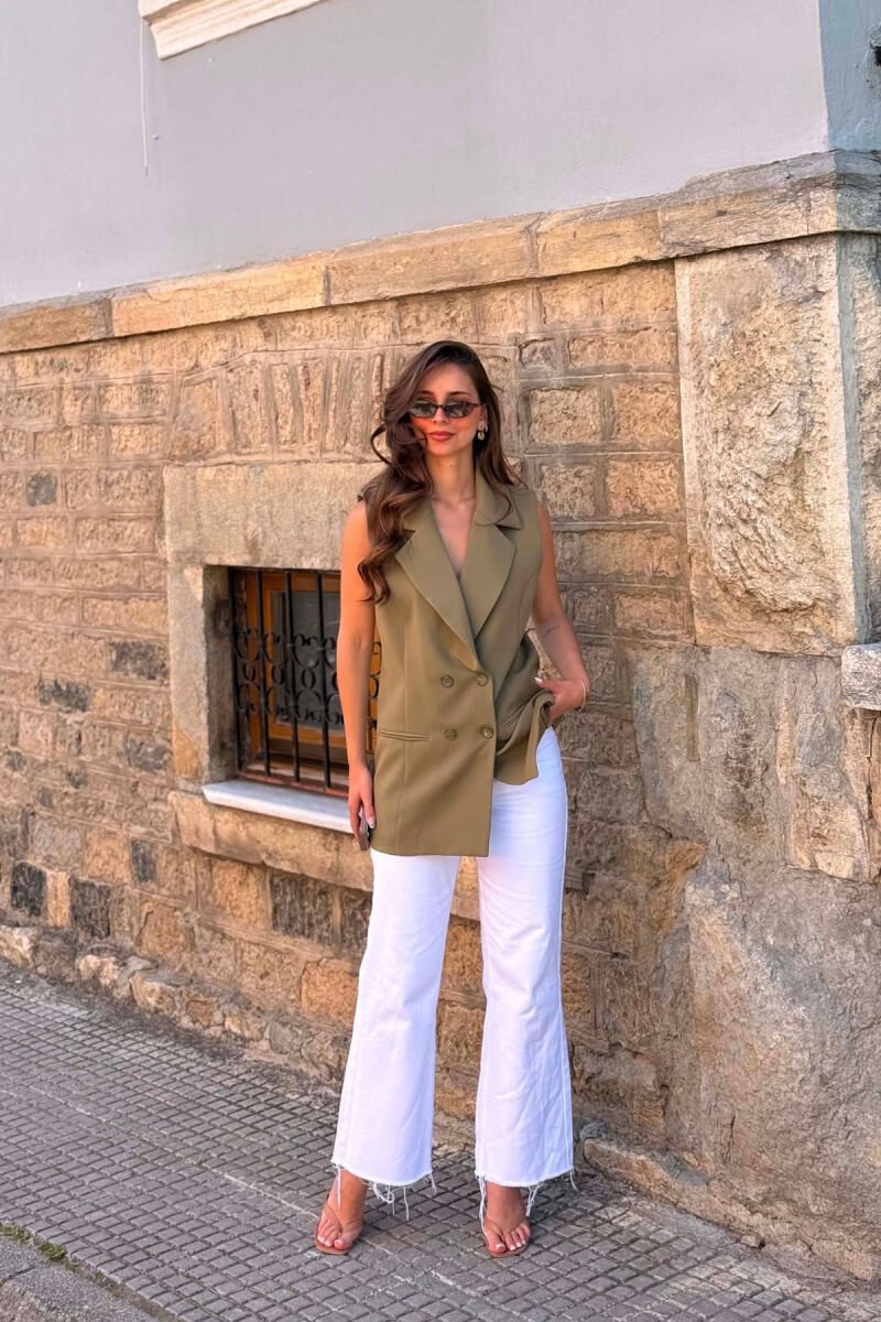 ONE COLOR BUTTONED WOMAN VEST OLIVE/ULLI - 1