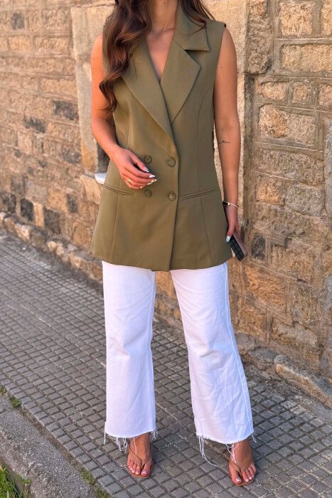 ONE COLOR BUTTONED WOMAN VEST OLIVE/ULLI - 3