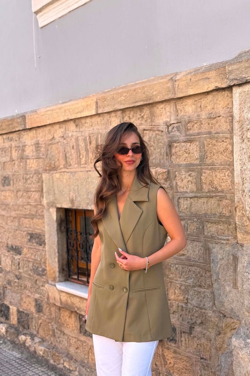 ONE COLOR BUTTONED WOMAN VEST OLIVE/ULLI - 4
