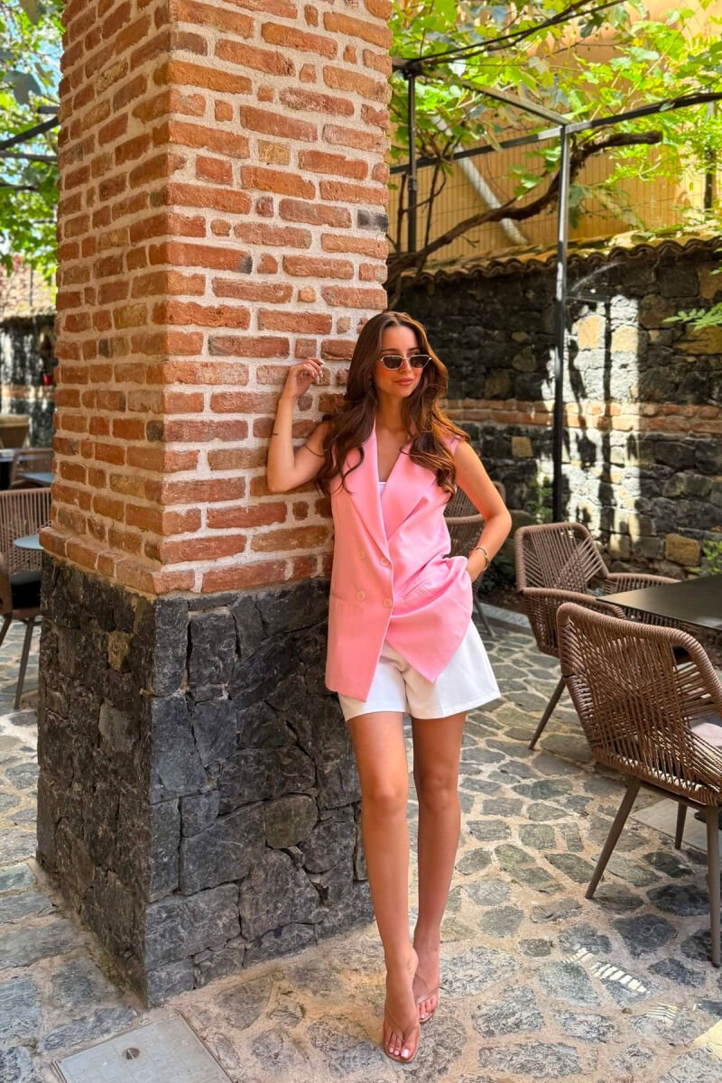 ONE COLOR BUTTONED WOMAN VEST PINK/ROZE - 1