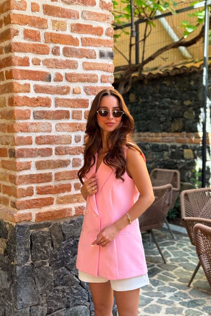 ONE COLOR BUTTONED WOMAN VEST PINK/ROZE - 3