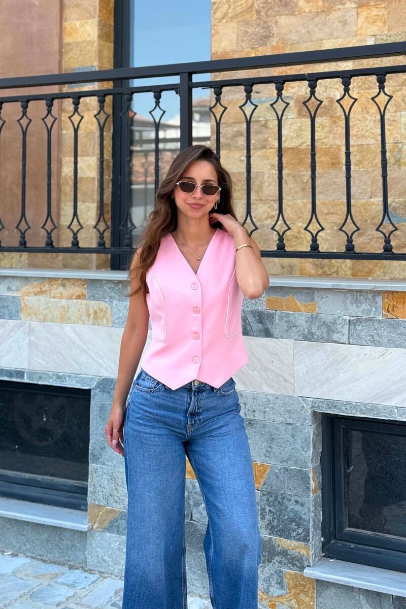 ONE COLOR BUTTONED WOMAN VEST PINK/ROZE - 1