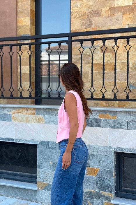 ONE COLOR BUTTONED WOMAN VEST PINK/ROZE - 2