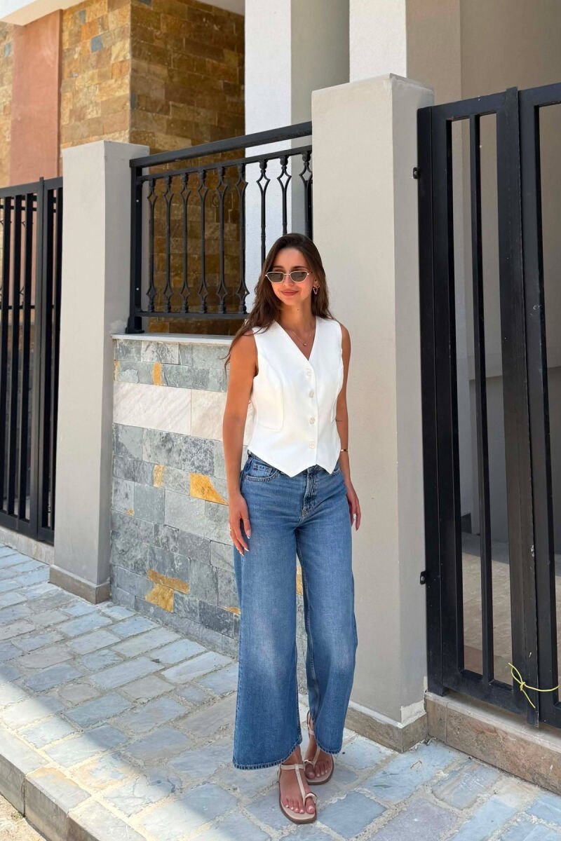 ONE COLOR BUTTONED WOMAN VEST WHITE-E BARDHE - 2