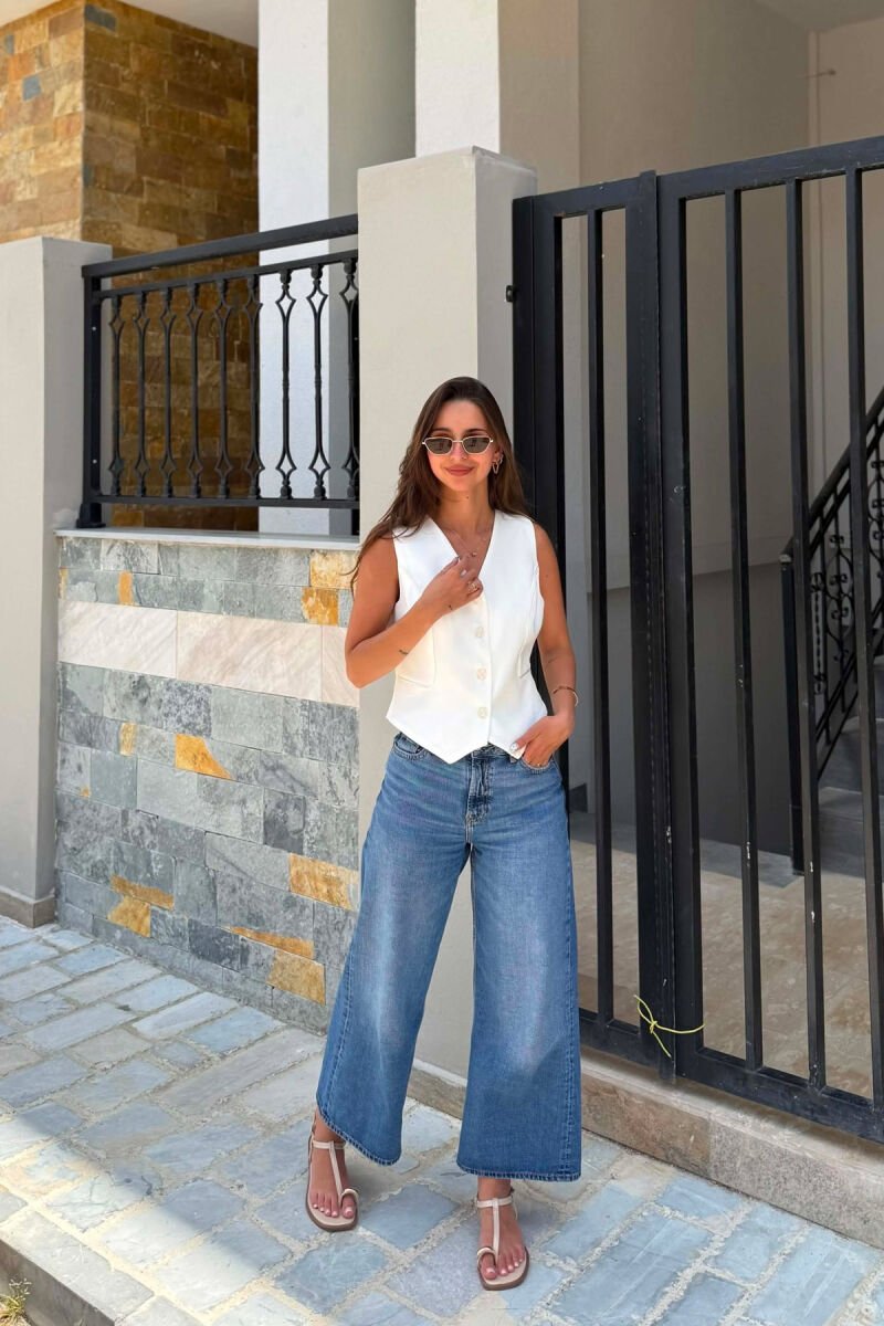 ONE COLOR BUTTONED WOMAN VEST WHITE-E BARDHE - 4