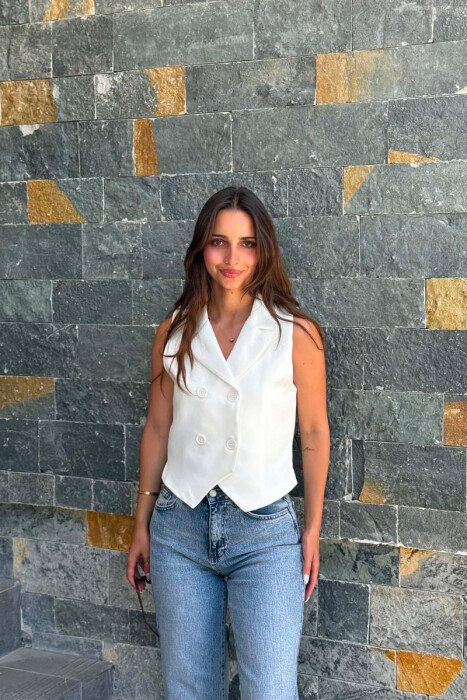 ONE COLOR BUTTONED WOMAN VEST WHITE-WHITE/ E BARDHE- BARDHE 
