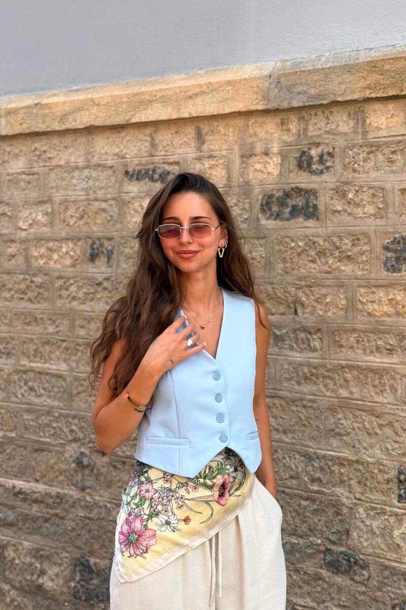 ONE COLOR BUTTONED WOMAN VEST BABY BLUE/BLU BY - 3