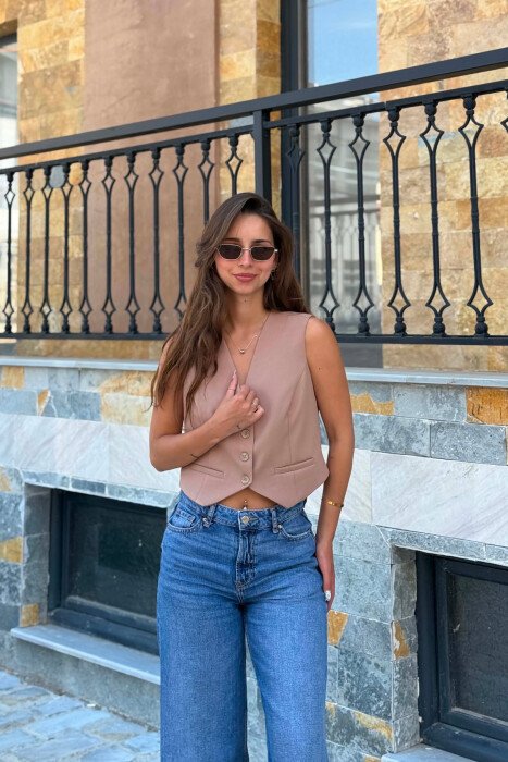 ONE COLOR BUTTONED WOMAN VEST BEIGE/BEZHE 