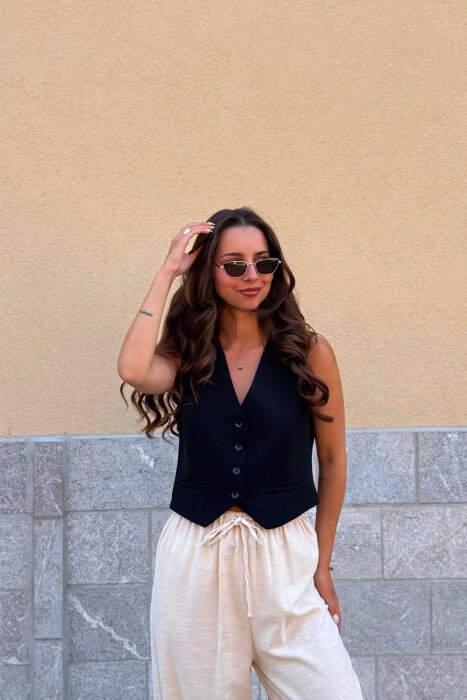 ONE COLOR BUTTONED WOMAN VEST BLACK/ E ZEZE 