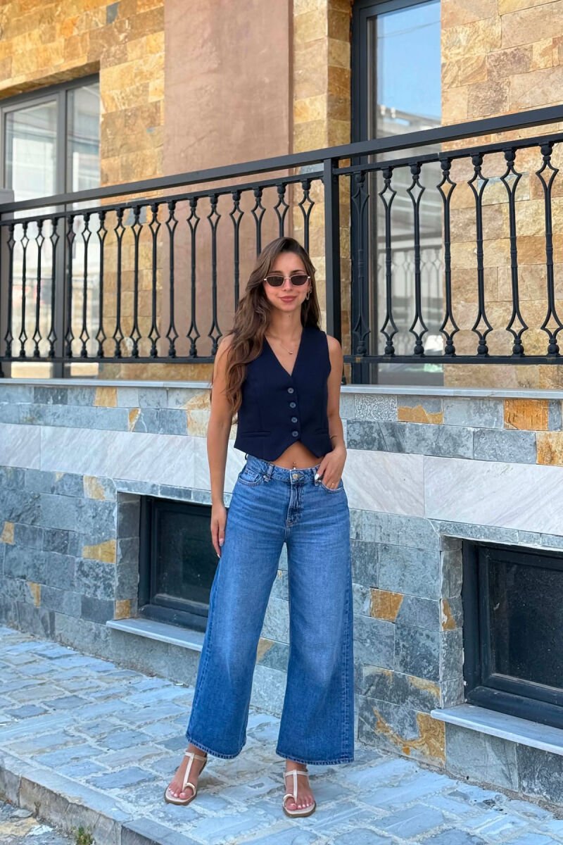 ONE COLOR BUTTONED WOMAN VEST BLUE/BLU - 1