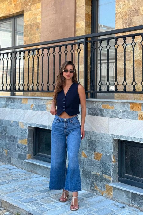 ONE COLOR BUTTONED WOMAN VEST BLUE/BLU - 2