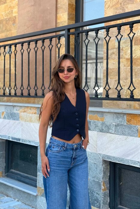 ONE COLOR BUTTONED WOMAN VEST BLUE/BLU - 3