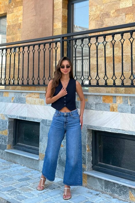 ONE COLOR BUTTONED WOMAN VEST BLUE/BLU - 4