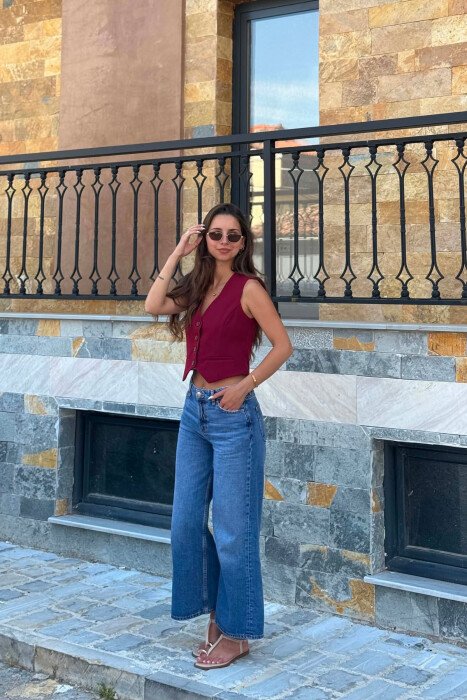 ONE COLOR BUTTONED WOMAN VEST BURGUNDY/VISHNJE - 2