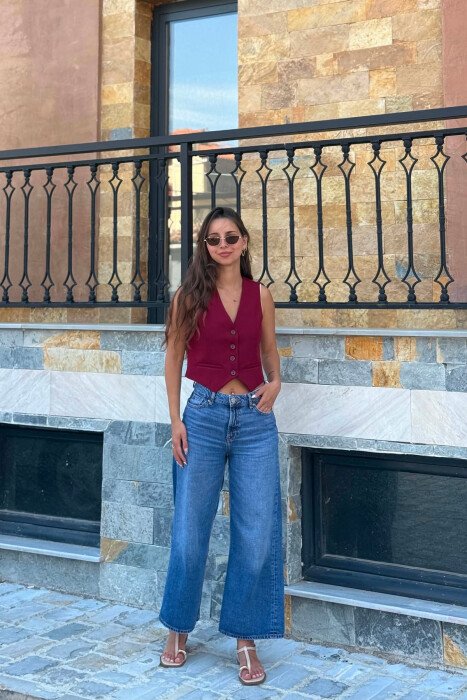 ONE COLOR BUTTONED WOMAN VEST BURGUNDY/VISHNJE - 5