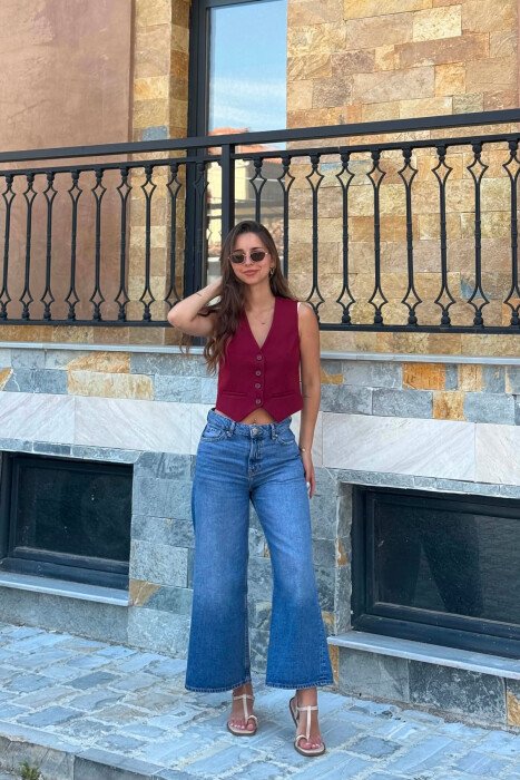 ONE COLOR BUTTONED WOMAN VEST BURGUNDY/VISHNJE - 6