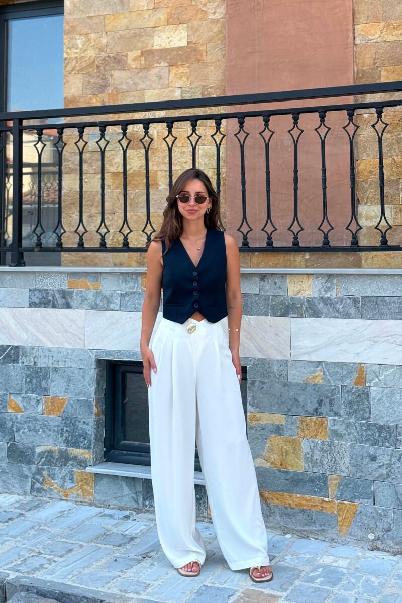 ONE COLOR BUTTONED WOMAN VEST DARK BLUE/BEE - 1