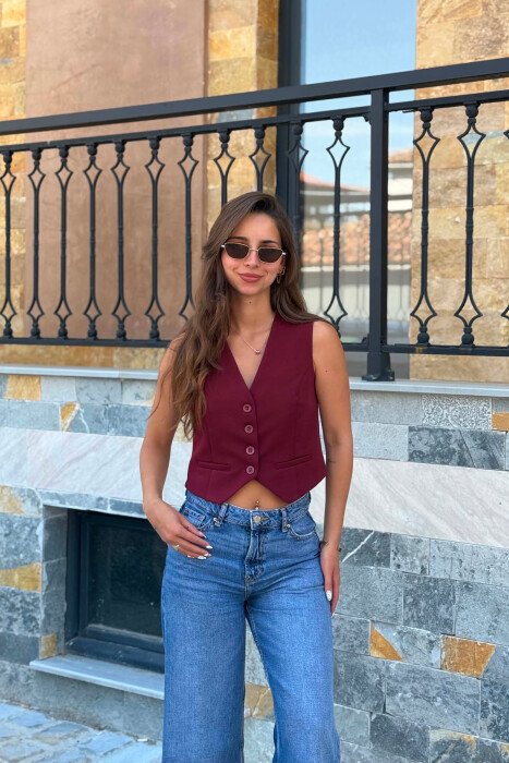ONE COLOR BUTTONED WOMAN VEST DARK BURGUNDY/VISHNJE E ERRET - 4