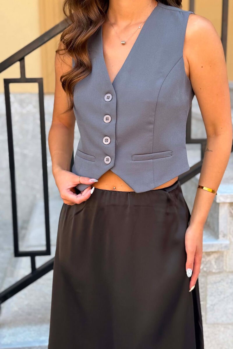 ONE COLOR BUTTONED WOMAN VEST GREY ASH/GRI HIRI - 4
