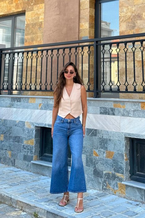 ONE COLOR BUTTONED WOMAN VEST LIGHT BEIGE/BZHZB - 4