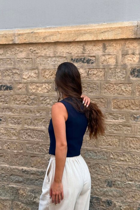 ONE COLOR BUTTONED WOMAN VEST LIGHTBLUE/BZ - 2