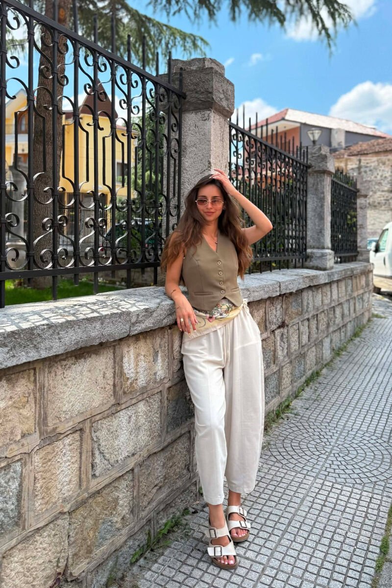 ONE COLOR BUTTONED WOMAN VEST OLIVE/ULLI - 2