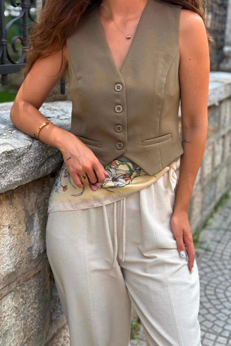 ONE COLOR BUTTONED WOMAN VEST OLIVE/ULLI - 3
