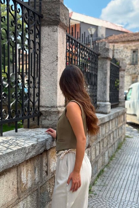 ONE COLOR BUTTONED WOMAN VEST OLIVE/ULLI - 4