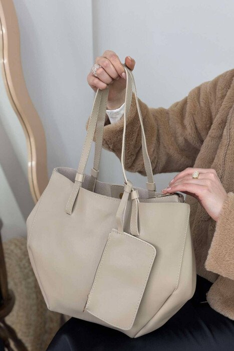 ONE COLOR BUTTONED WOMEN BAG BEIGE/BEZHE - KLAUDIO FASHION