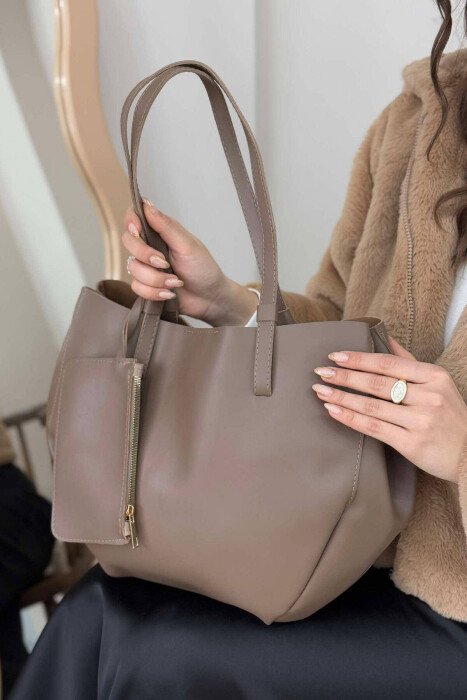 ONE COLOR BUTTONED WOMEN BAG LIGHT BROWN/KAZB - KLAUDIO FASHION