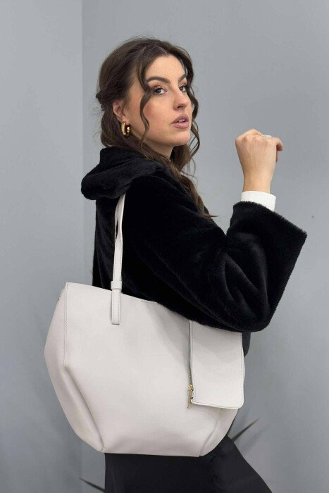 ONE COLOR BUTTONED WOMEN BAG LIGHT GREY/GZ - KLAUDIO FASHION