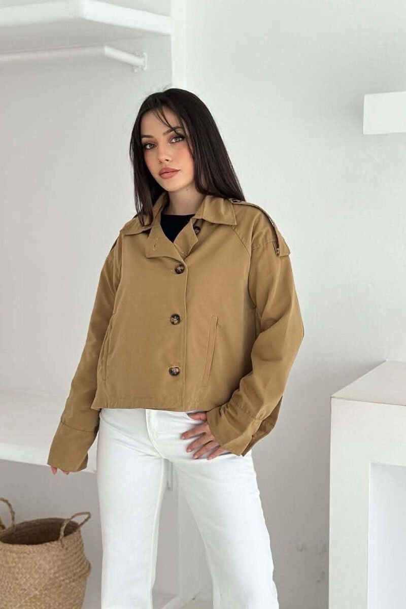ONE COLOR BUTTONED WOMEN JACKET BEIGE/BEZHE - 1