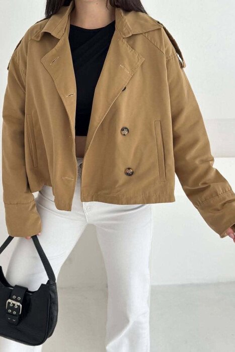 ONE COLOR BUTTONED WOMEN JACKET BEIGE/BEZHE - 2