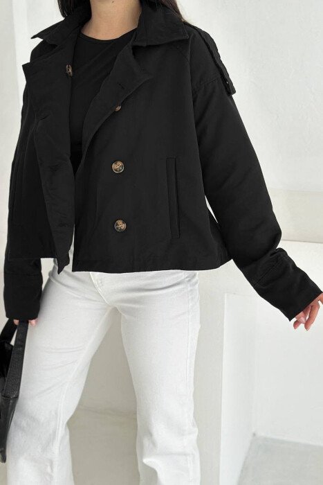 ONE COLOR BUTTONED WOMEN JACKET BLACK/ E ZEZE - 3