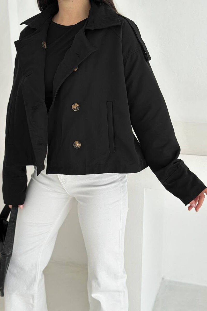 ONE COLOR BUTTONED WOMEN JACKET BLACK/ E ZEZE - 3
