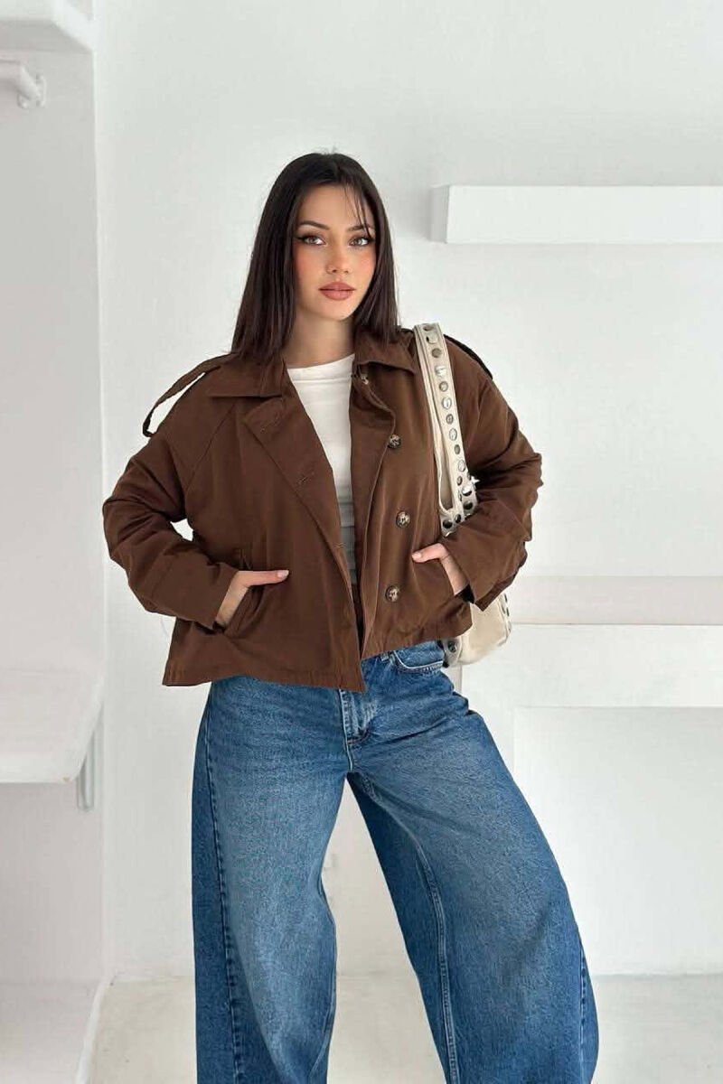 ONE COLOR BUTTONED WOMEN JACKET BROWN/KAFE - 3