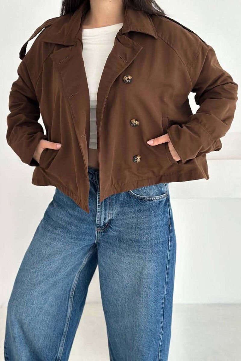 ONE COLOR BUTTONED WOMEN JACKET BROWN/KAFE - 4
