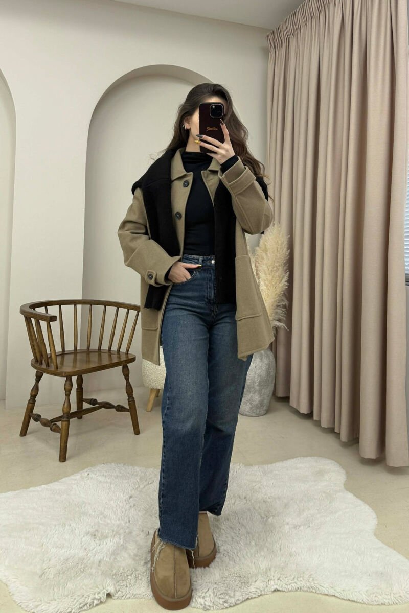 ONE COLOR BUTTONED WOMEN JACKET DARK BEIGE/BEZHE ERRET - 2
