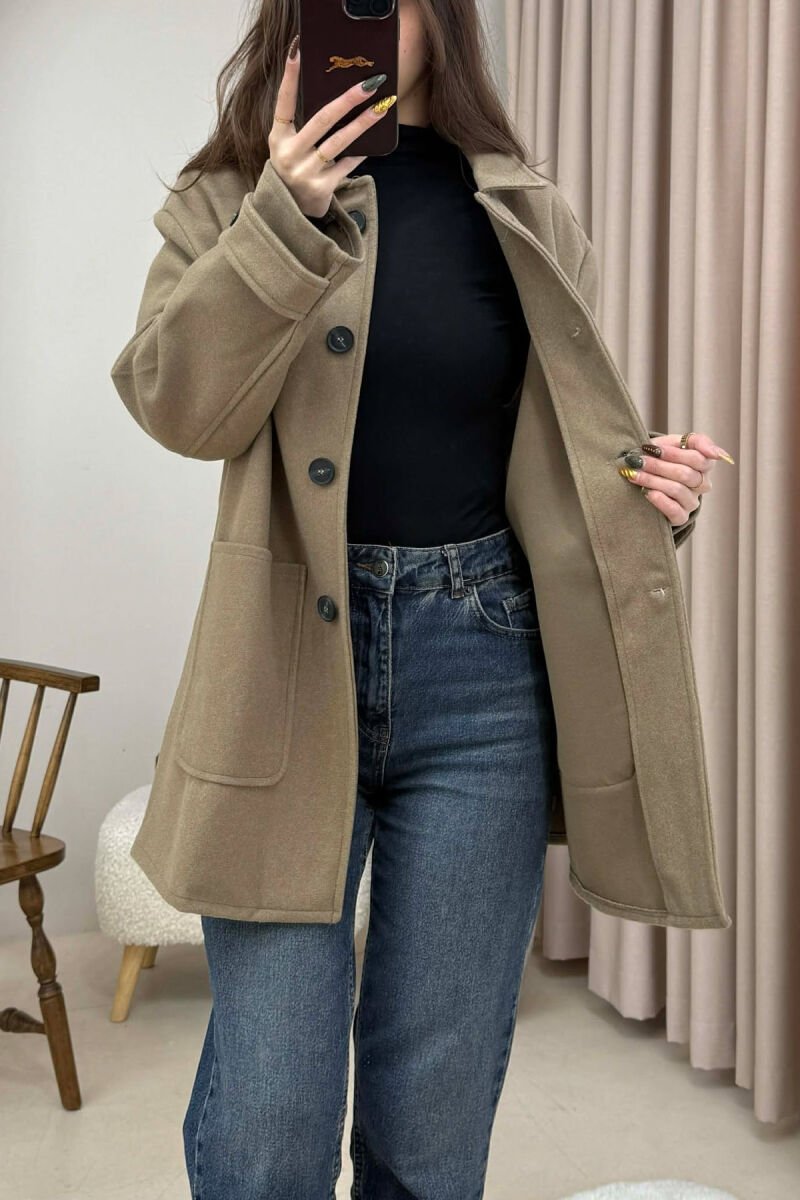 ONE COLOR BUTTONED WOMEN JACKET DARK BEIGE/BEZHE ERRET - 3