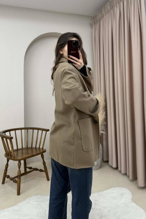 ONE COLOR BUTTONED WOMEN JACKET DARK BEIGE/BEZHE ERRET - 4